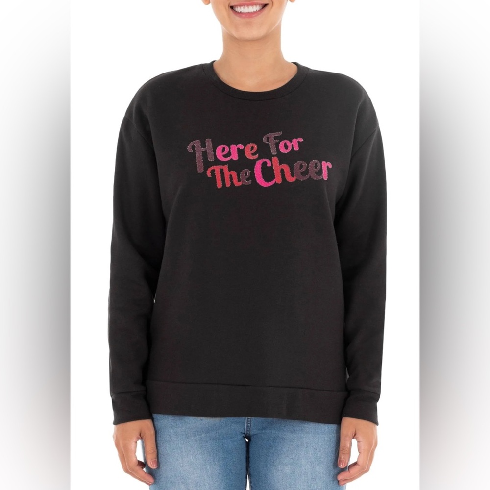 Holiday Time Here For The Cheer Christmas Sweatshirt Medium M Split Hem Black